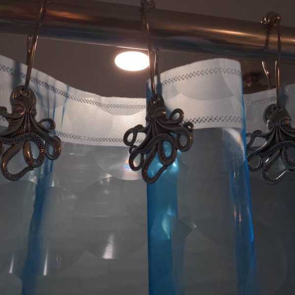 Octopus Shower Curtain Hooks, Set of 12, Copper Silver Gold, Metal
