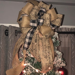 Rustic Burlap Christmas Bow Christmas Holidays Script Burlap | Etsy