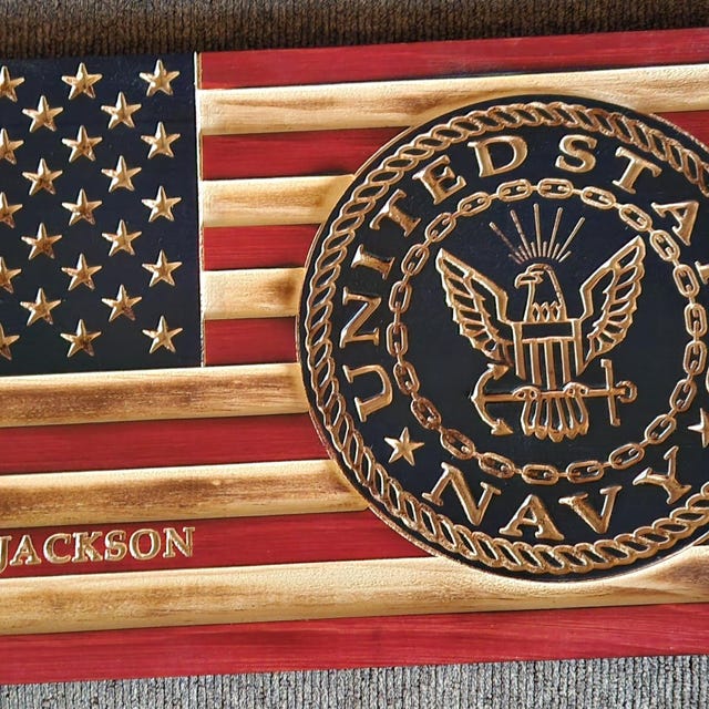 Carved US Flag With US Navy Logo - Etsy