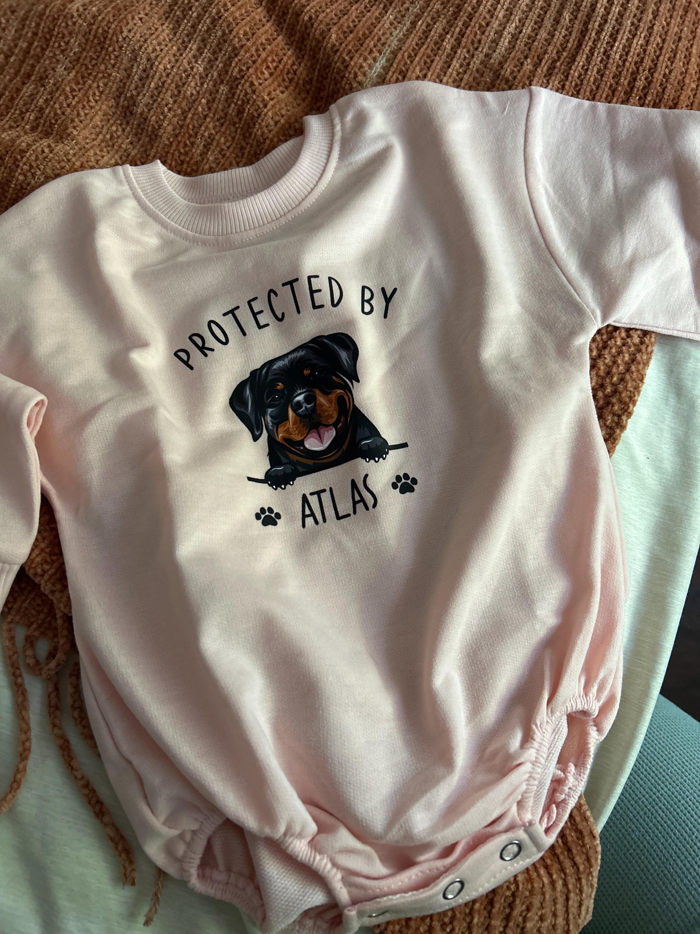 Custom Pet Portrait Protected By Baby Romper, Personalized Puppy Romper for Boys and Girls, Baby Pet Lover Outfit,Custom Baby Gift with Name