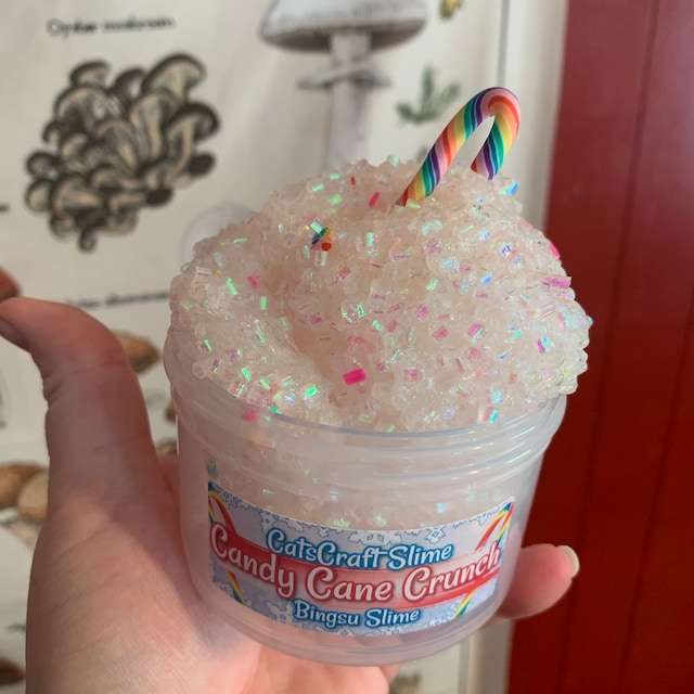 Bingsu Slime candycane Crunch SCENTED Clear Rainbow Bingsu Bead Crunchy  ASMR With Candy Cane Charm 