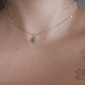 Customer photo from Danica, Emerald Choker • Raw Gemstone Crystal Necklace • 24k Gold Filled Snake Chain • Dainty Small Stone • Simple May Birthstone • 14 inch