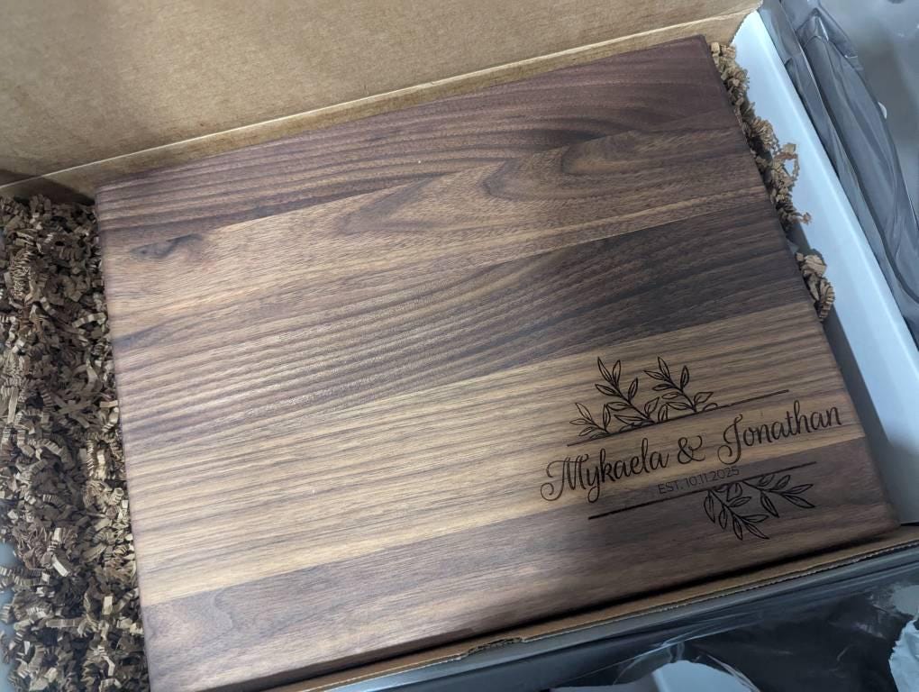 Wood Cutting Board, Personalized Cutting Board, Floral Engagement Gift For Couple, Personalized Charcuterie Board, Engraved Wedding