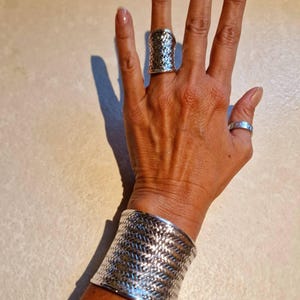 Wide 925 Silver Bangles for Women, Silver Cuff Bracelet Open and