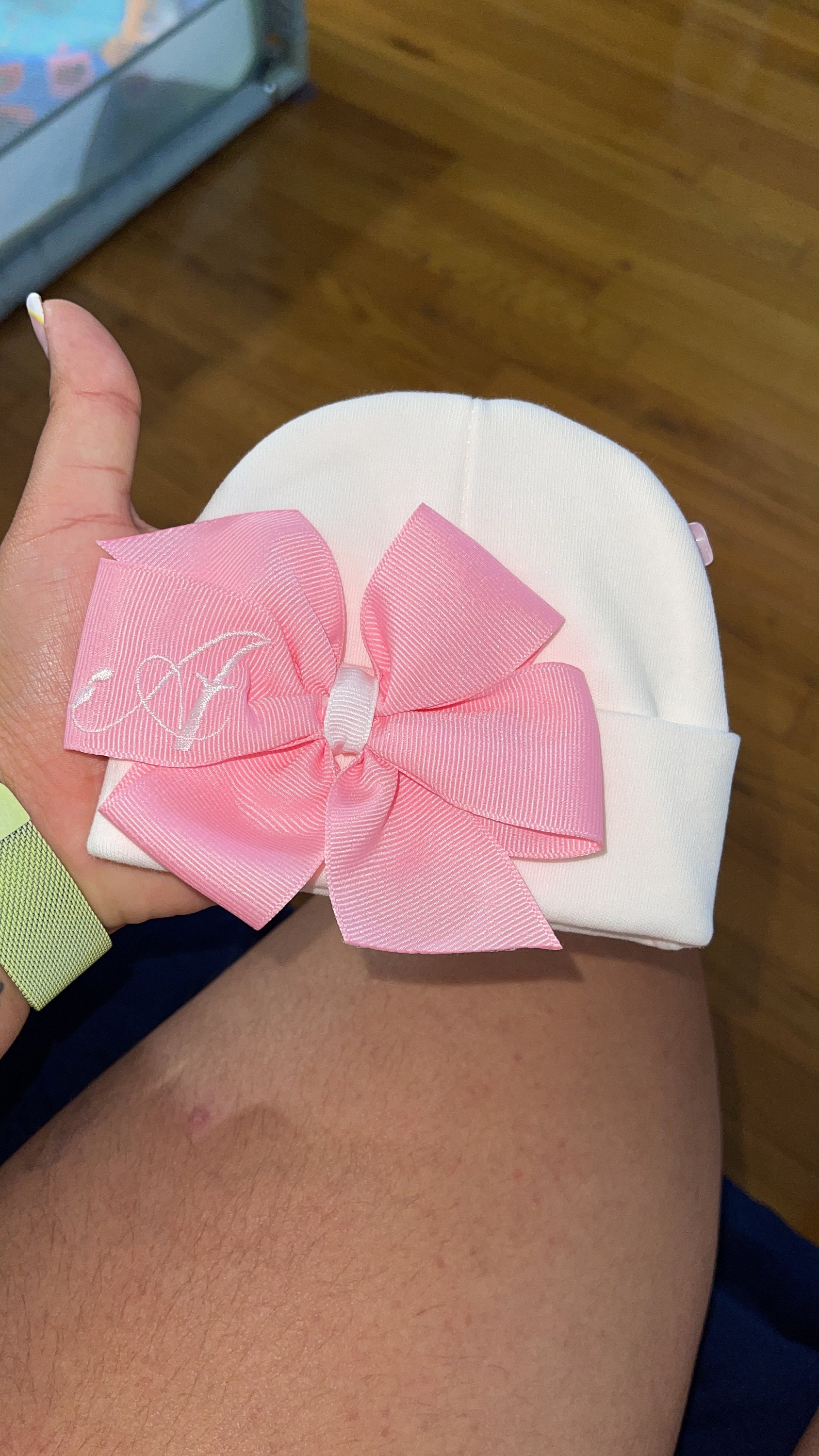 Personalized Initial Baby Hat with Bow, Big Bow Baby Girl Hat, Preemie Girl Hat, Gift for Her