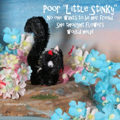 3 Vintage Chenille Skunks Stinky Pipe Cleaner Skunk Stinker Pepe Le Pew