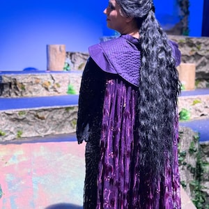 Super long black lace front wig, wavy braided, elven elf long fairy costume cosplay hair, princess queen, medieval, dark witch viking