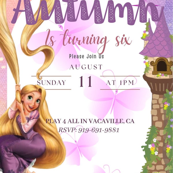 Rupenzel Invitations Editable Rapunzel Birthday Invitation, Princess Birthday Invitation ...