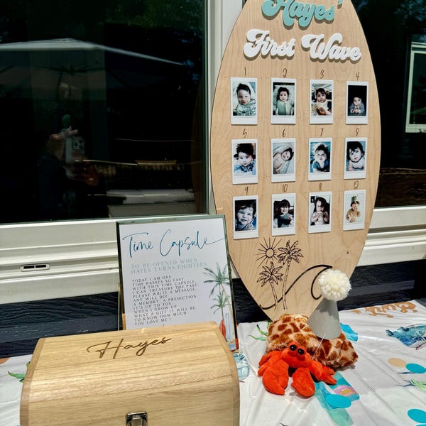 First Birthday Photo Board, Surfboard 1-12 Month Milestone Board, the ...