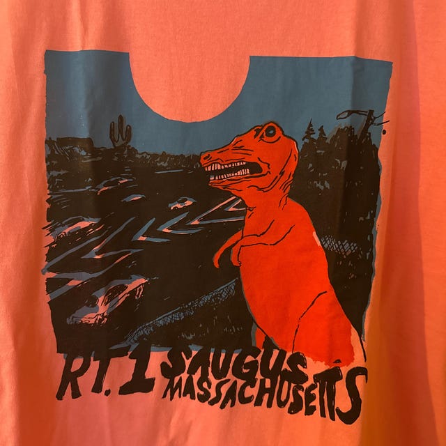 Route 1 Saugus Mass Dinosaur Retro Inspired Organic Cotton T Shirt