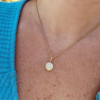 Solid 14K Yellow Gold Guardian Angel Medallion Charm Pendant - Handmade Textured Round Charm