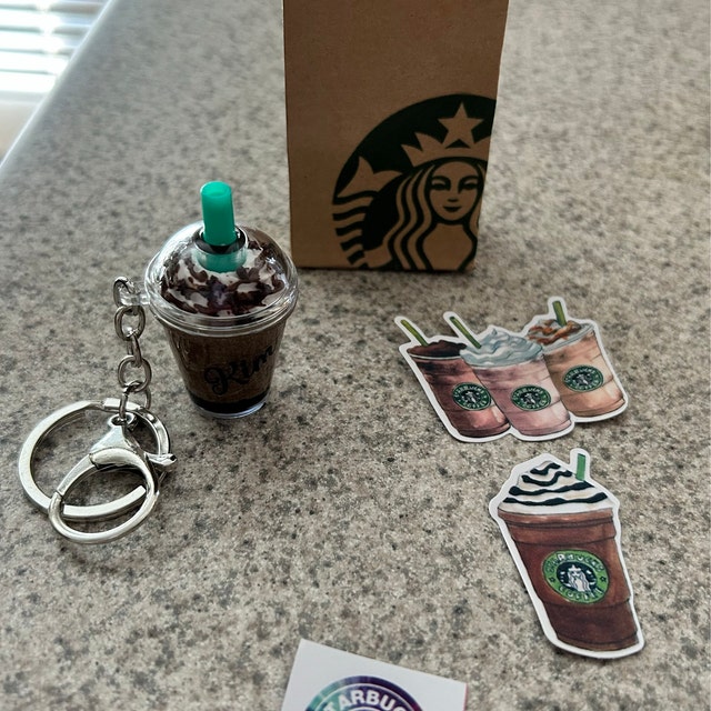 Starbucks Mocha Cookie Crumble Frappuccino Keychain Key Ring Bag Charm  Personalized Gift for Men Women green or White Logo 