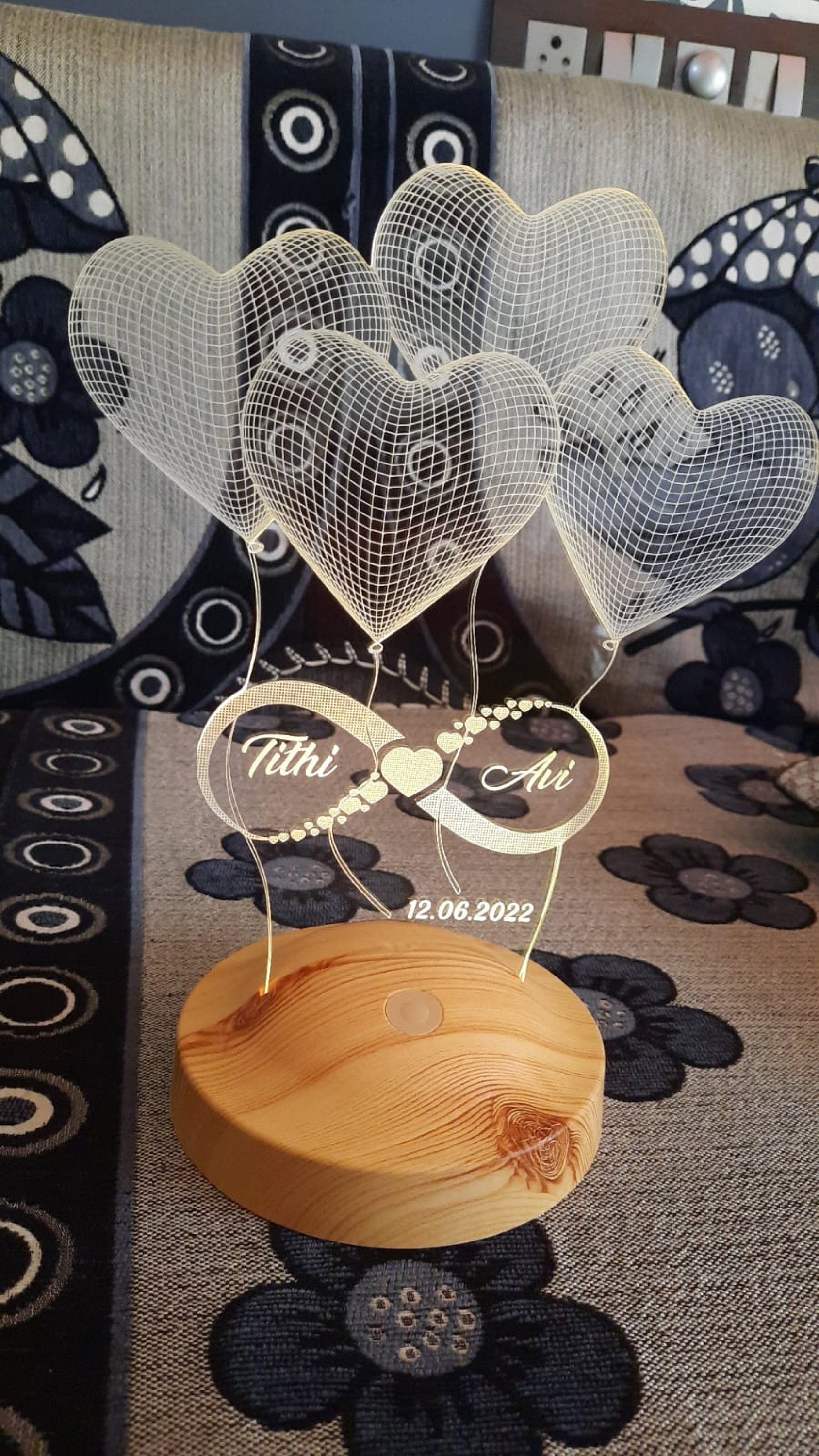 Personalized 3D Illusion LED Lamp, Anniversary Gift for Him or Her, Infinity Symbol Custom Night Light,Romantic Home Decor,Lamp for Bedroom