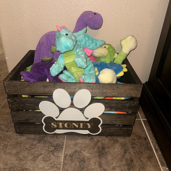 View of Personalized Dog Toy Box Dog Toy Crate Gift for Dog Lover Personalized ...