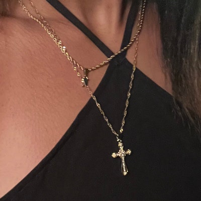 Gold Cross Necklace Gold Dainty Religious Cross Unisex Women - Etsy