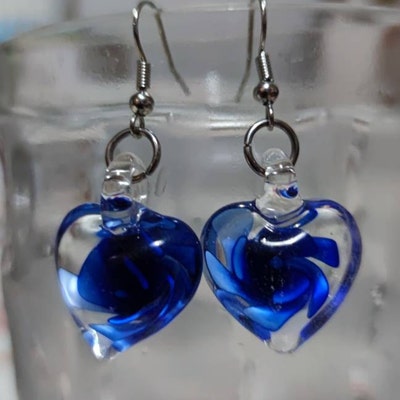 Murano Glass Blue Earrings, Green Earrings, Spiral Earrings, Twist Glass Earrings, Twist ...