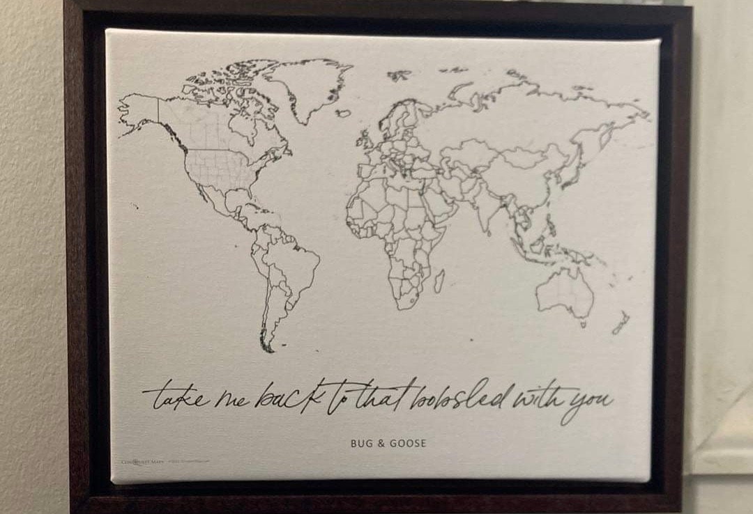 Push Pin Mini World Travel Map - No Labels - Personalizable Cork Pin Board Canvas Gift