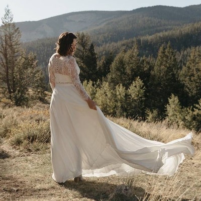 Simple Chiffon Bridal Gown, Wedding Dress With Train, A-line Lace ...