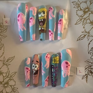 Pink Marble Powerpuff Fancy Girl Nails/ Marble Press on Nails - Etsy