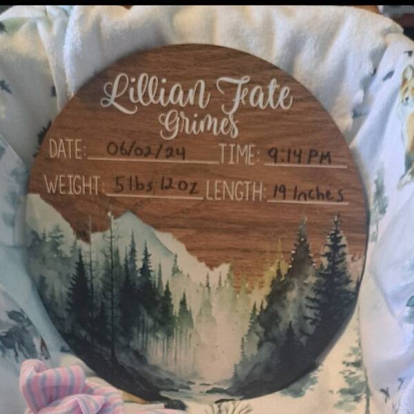Mountains Birth Stat, Boy Birth Stat Sign, Round Wood Birth Stat Sign ...