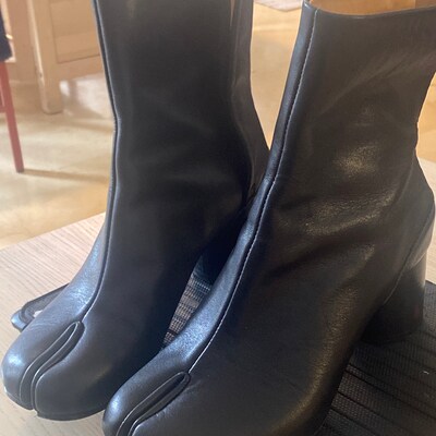 New Tabi Split-toe Leather Mens Womens Boots Calfskin EU36-48 6cm Heel ...