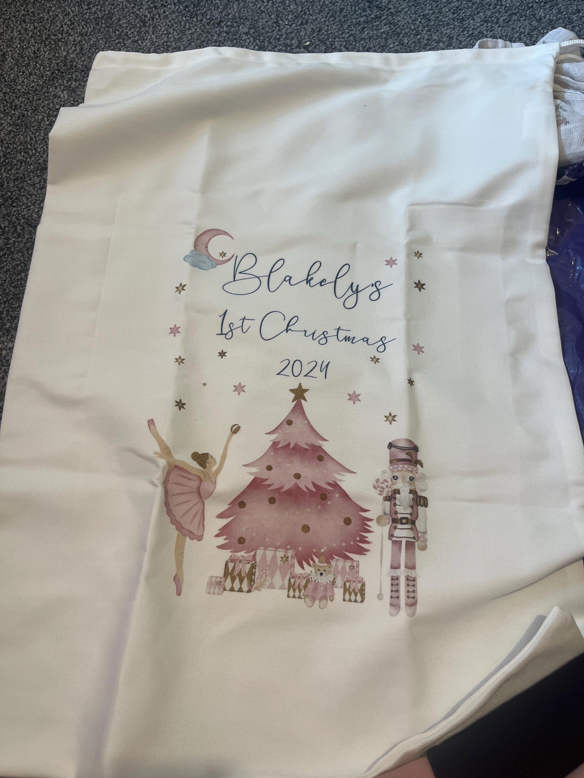 personalised santa sack, Christmas sack, Christmas nutcracker, sugar plum fairy, girl, boy, Christmas Eve box, first Christmas gift, pink