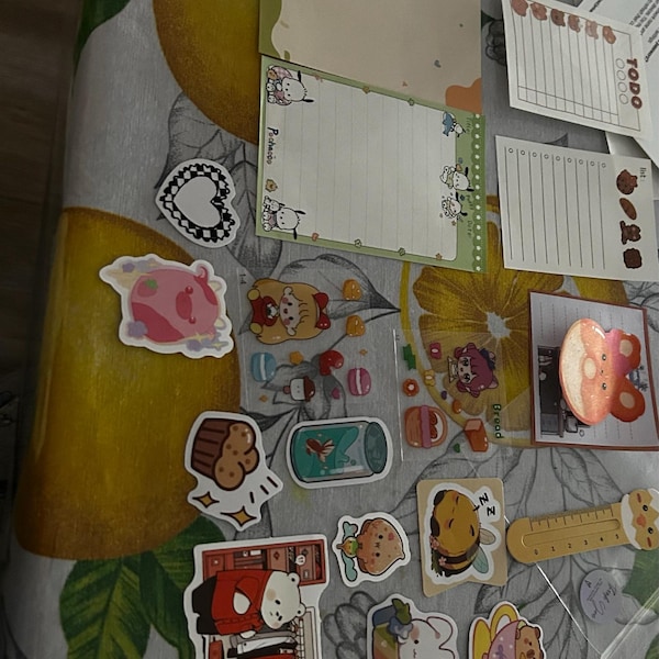 30 Items Kawaii Stationery Grab Bag | Cute Memos, Stickers, Bookmark ...