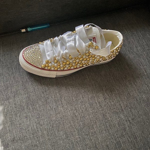 Custom Gold and White Pearl Converse Bling - Etsy