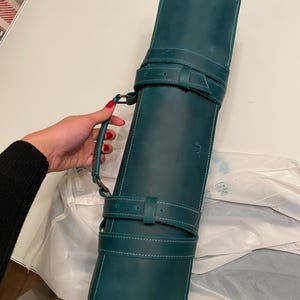 Borsa Porta Coltelli Da Chef QEES - 7 Fessure Con Corda Elastica - Tela Cerata Impermeabile Cachi - Rotolo Per Trasporto - Foto 2