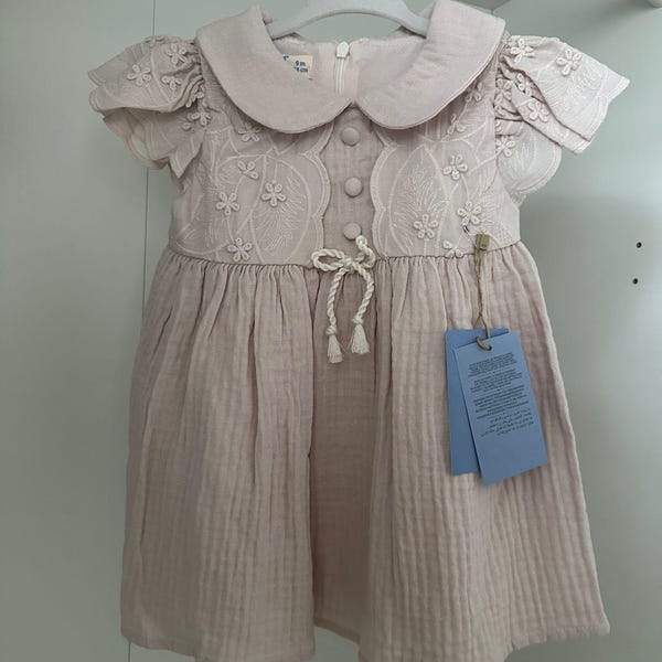 KatieJ Bloom Dress, Baby Pink Cottage Stripe