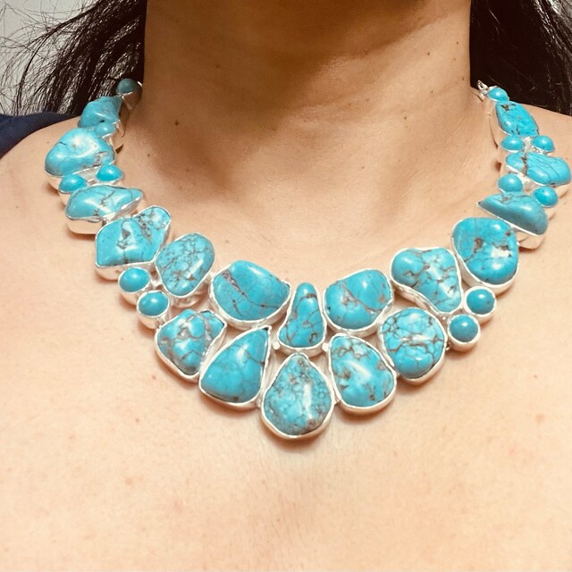 Turquoise Gemstone 925 Silver Plated Necklace: Unique Designer