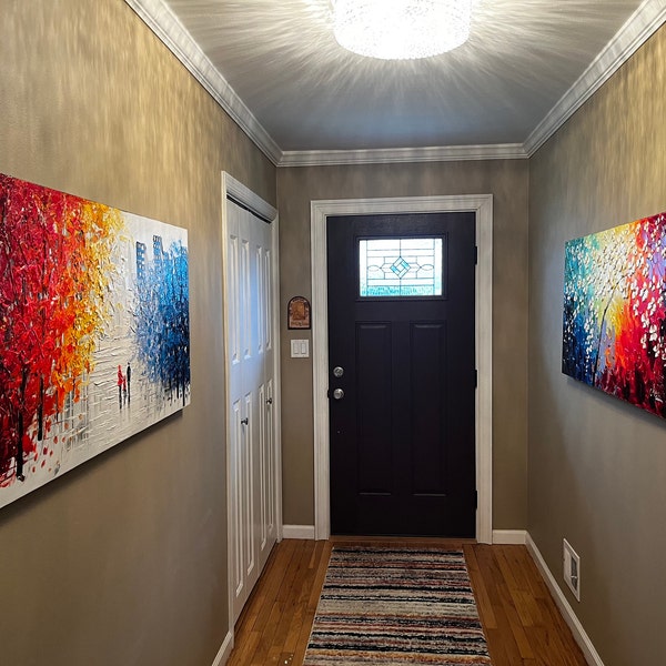 Colorful Forest Art Tall Narrow Wall Art Forest Painting Vertical