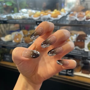 Black Glitter Press on Nails White Rhinestone/pearl Cross - Etsy