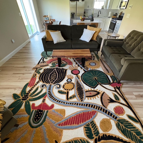Hand-tufted Wool Botanical Rug: Modern Floral Area Carpet - Etsy