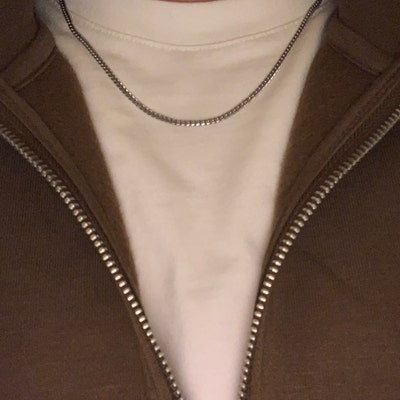 Connell Style Flat Cut Stainless Steel Silver Curb Chain Necklace Non ...