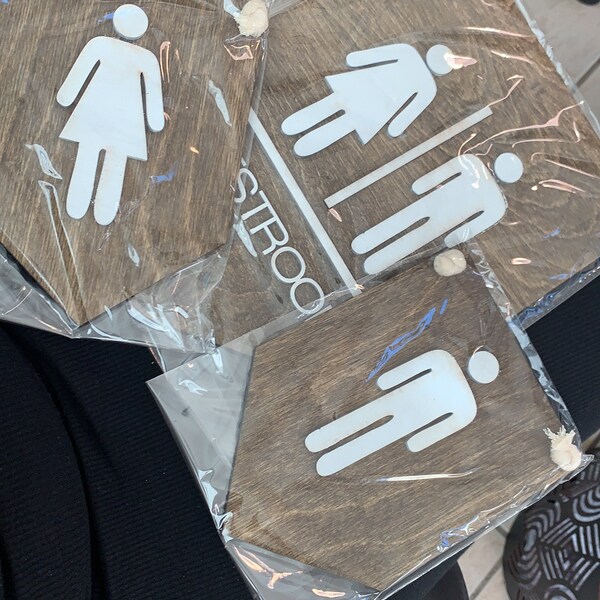 Modern Restroom Laser Cut Wood Bathroom Decor Sign Banner His Hers ...