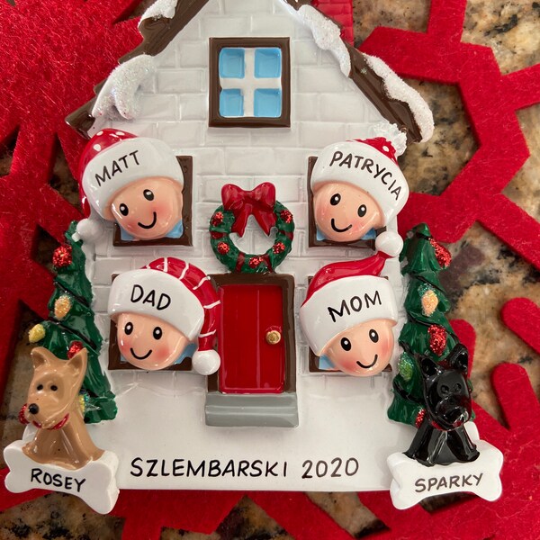 Personalized Family of 4 Home Ornament With 2 Dogs or Cats Added -4 ...
