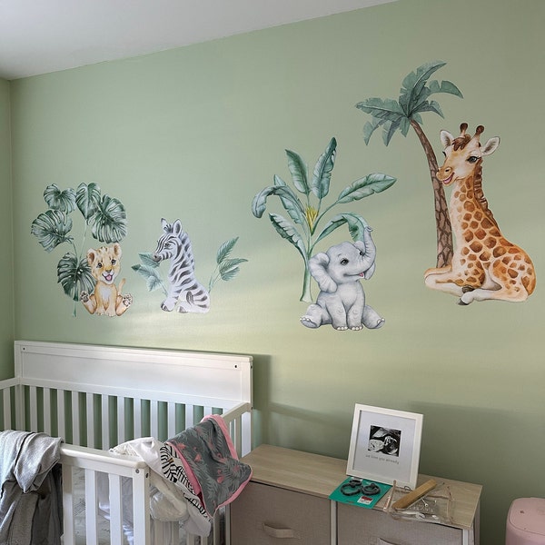 Cute Safari Animals Wall Decal for Kids, Removable Peel and Stick Wall ...