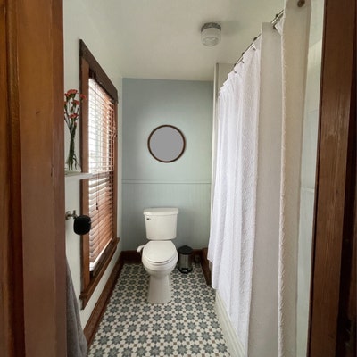 Herringbone Sheet Vinyl Flooring in Medium Wood Parquet Design for