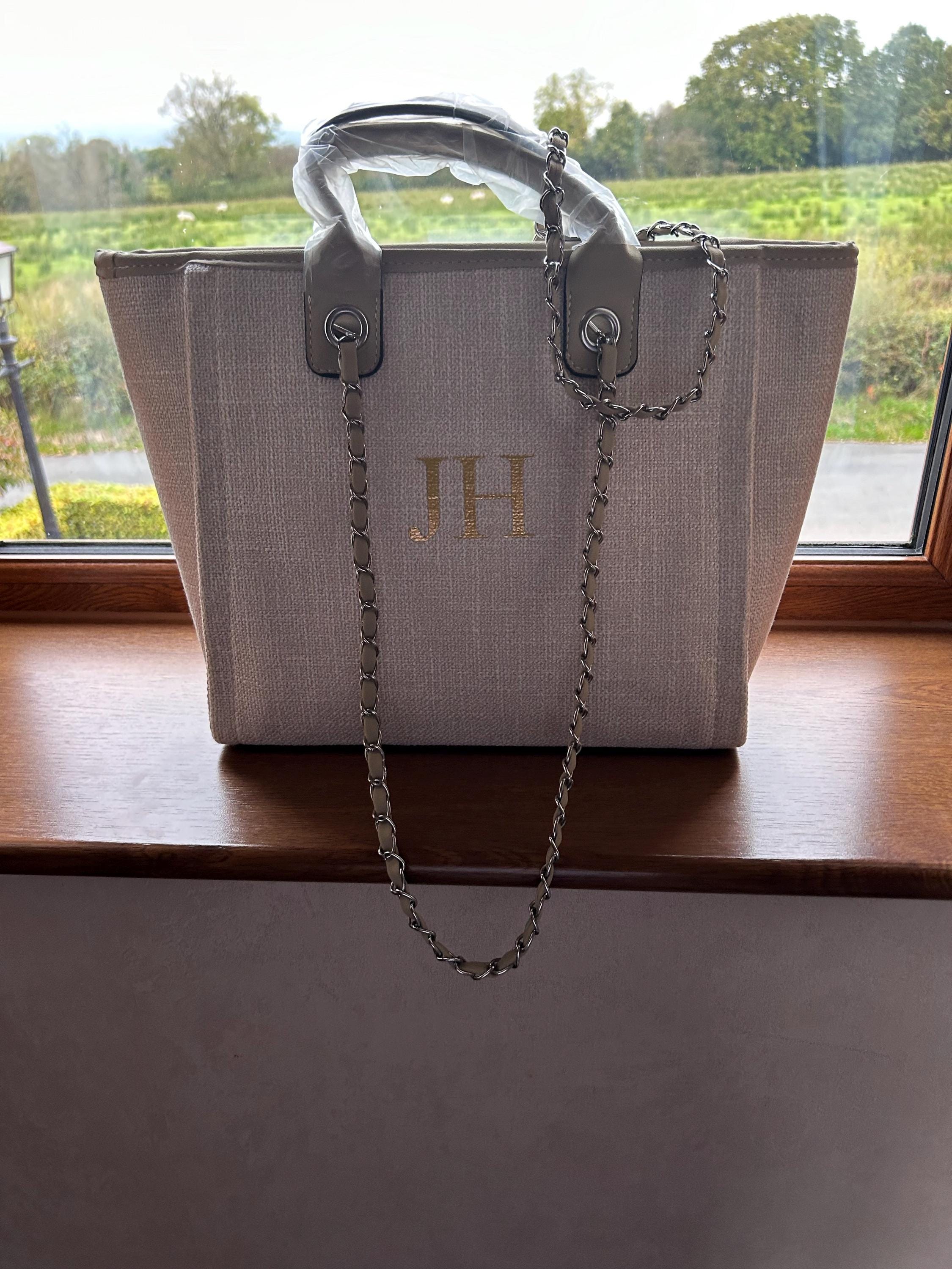 Personalised Shoulder Tote Bag, women&#39;s handbag, beach bag, Custom hand bag, Canvas Bag, Gifts For Her, Chain tote bag, Personalised bag