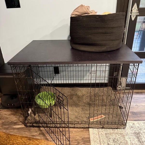 Photo inspiration: Gallery Detail: Bamboo Dog Crate Topper Rollup Storage Multiple Finishes