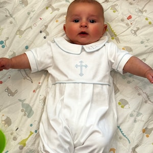 Aaron Baptism White W Blue Trim Outfit-baby Boy Christening Outfit ...
