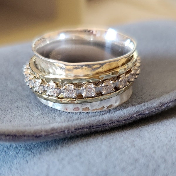 Aria Spinner Ring - Handmade 925 Sterling Silver and 14K Yellow Gold ...