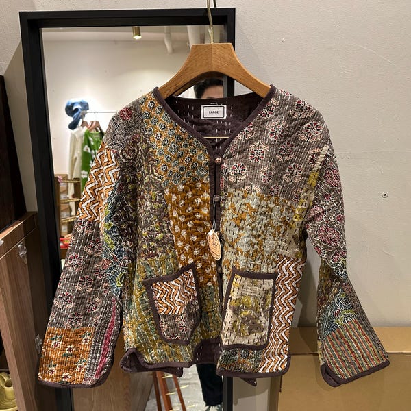 Cotton Handmade Kantha Jacket, Womens Clothing Quilted Reversible Coat ...