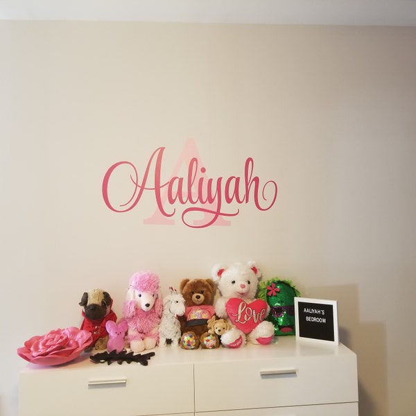 Personalized Name Wall Decal Girl Monogram Initial Fancy Cursive Name ...