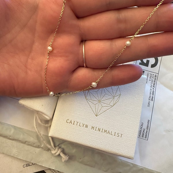 Dainty Pearl Station Necklace by Caitlyn Minimalist • Pearl Bead ...
