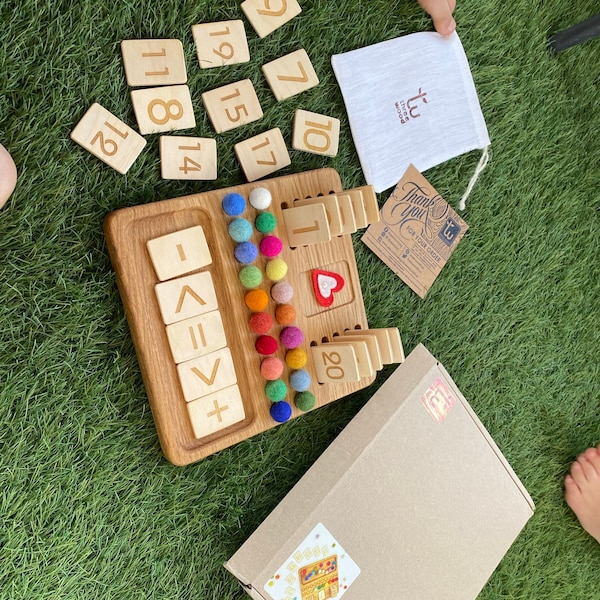 Montessori Math Counting Board With Number Cards 0-20 Educational Toy ...