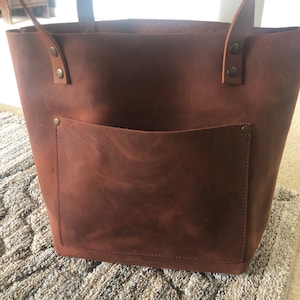 Leather Tote Bag for Women, Leather Shoulder Bag With Pockets ...