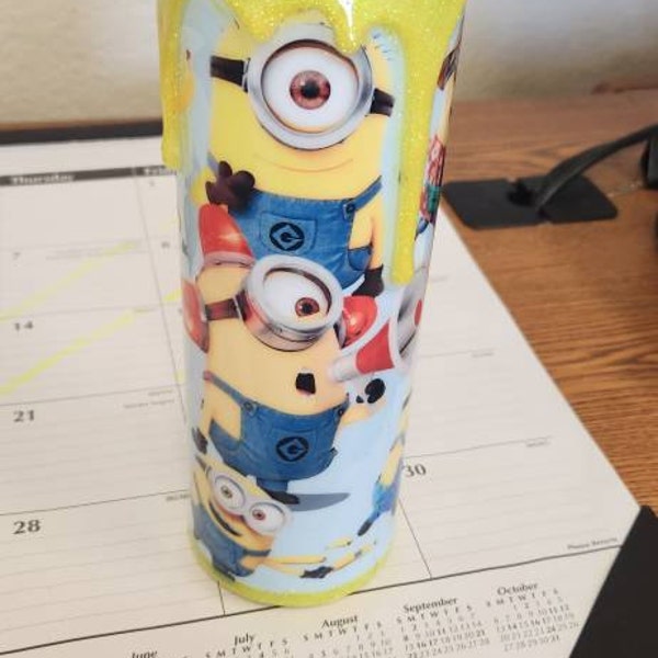 Little Banana Loving Pals 20oz Skinny Tumbler With Yellow Glitter Drip ...
