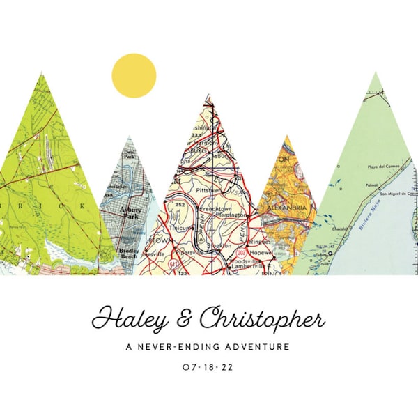 Adventure Together® Map Mountain Personalized Wedding or Anniversary ...
